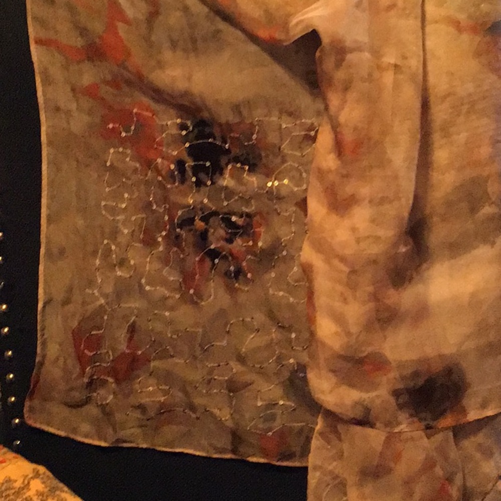 Sheer beige/brown/orange scarf w/sequin accents